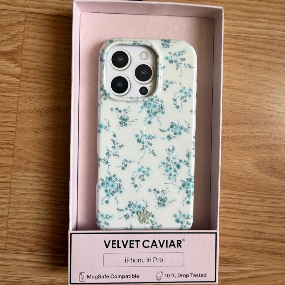 Velvet Caviar White Floral iPhone Case with Blue Print